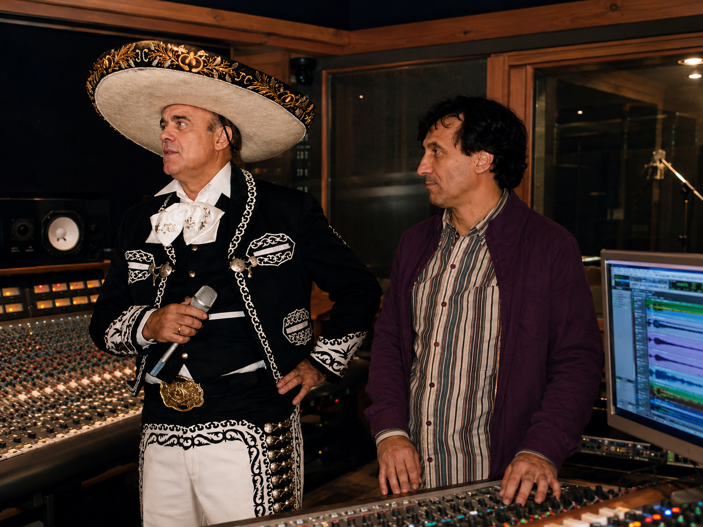 Juancho Ruiz El Charro y Félix Cebreiro durante una sesión de grabación