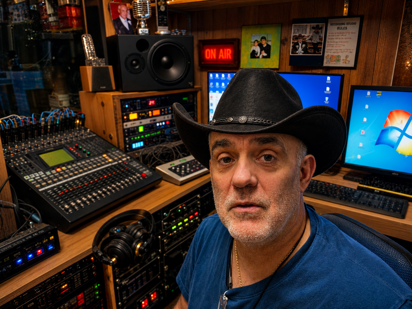 Juancho Ruiz El Charro en su estudio de grabación actual