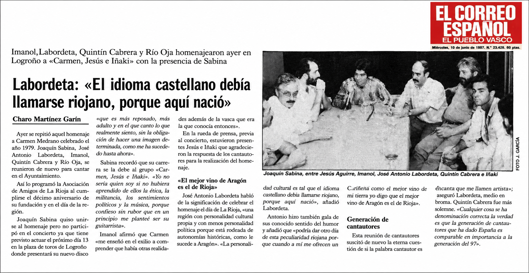 Rueda de prensa para la presentación del disco Carmen, Jesús e Iñaki en Logroño, 1987